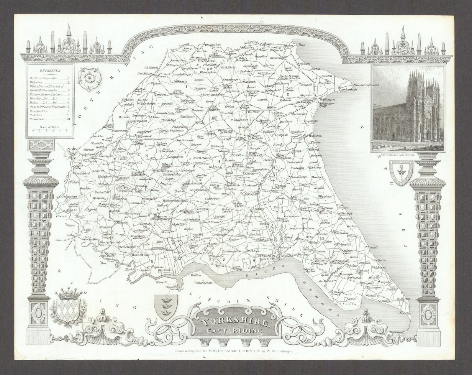 Yorkshire East Riding antique county map by Thomas Moule 1837 old